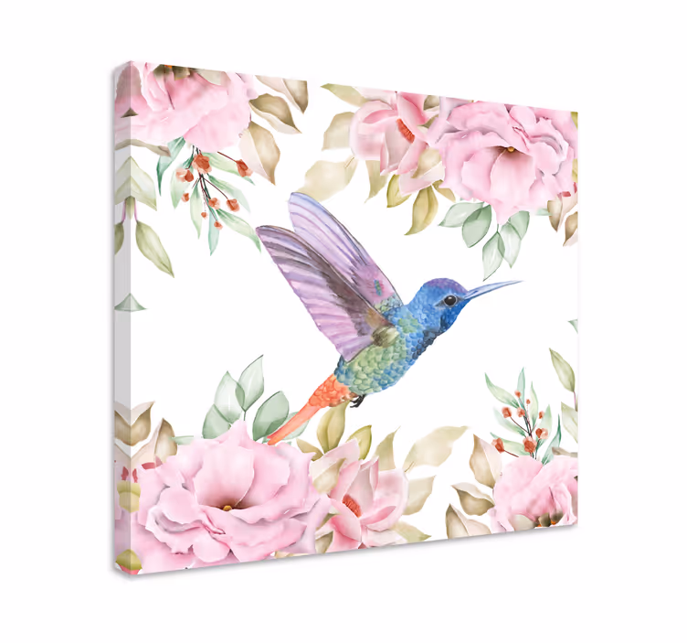 Bird canvas wall art hummingbird among roses - TenStickers
