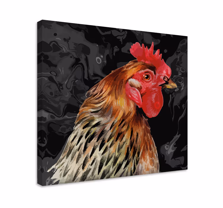 Multicolor rooster black background bird canvas - TenStickers