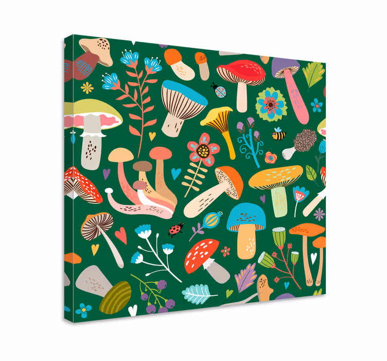 Flowers canvas with colorful mushroom design - TenStickers