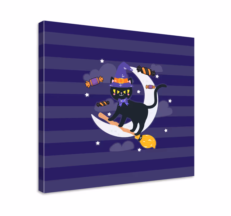 Cat wall art black cat witch - TenStickers