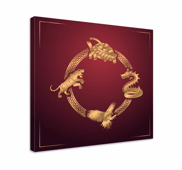 Four symbols dragon tiger animal canvas prints - TenStickers