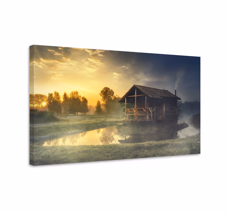 Landscape canvas rustic cottage reflection - TenStickers