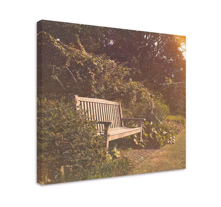 Cottagecore wood bench in garden flower canvas - TenStickers