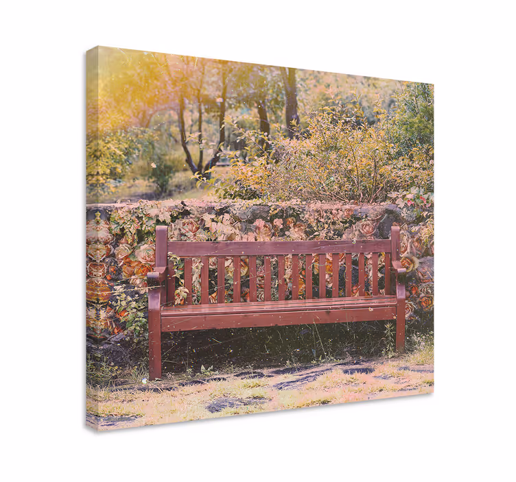 Cottagecore wood bench roses flower canvas - TenStickers
