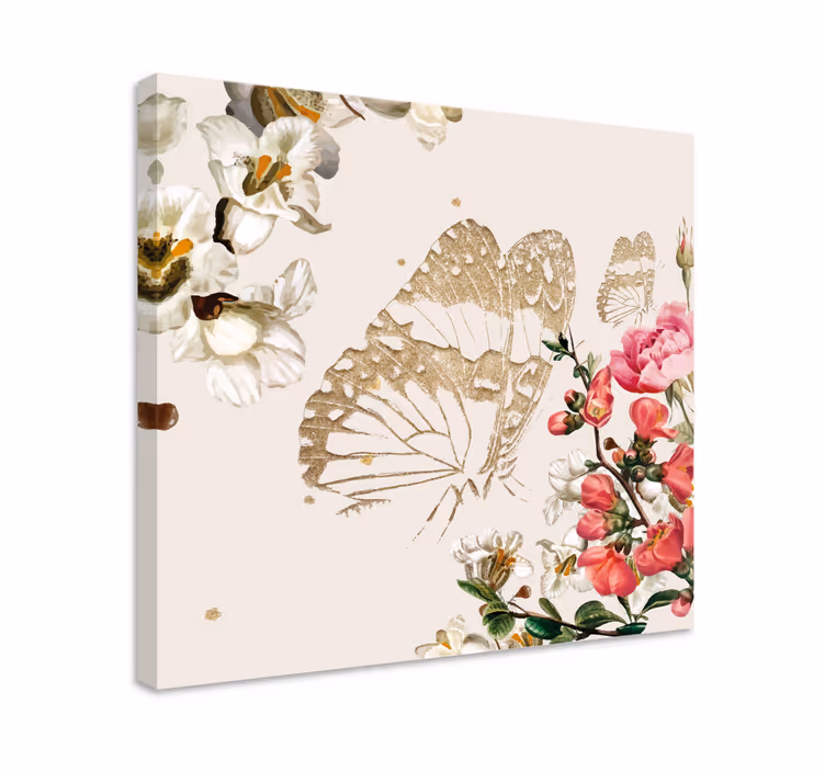 Butterfly canvas gold butterfly blossoms - TenStickers