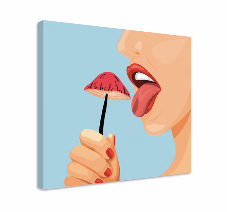Girl licking a mushroom design modern canvas - TenStickers