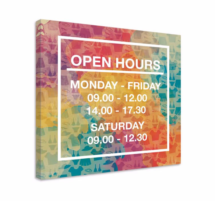 Opening hours" customized canvas print - TenStickers