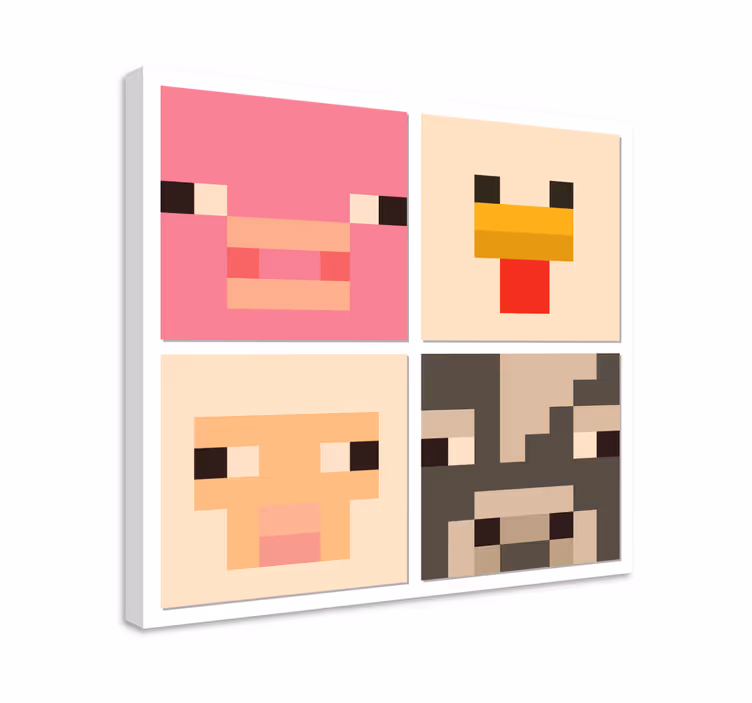 Pixel art animal faces video game canvas art - TenStickers