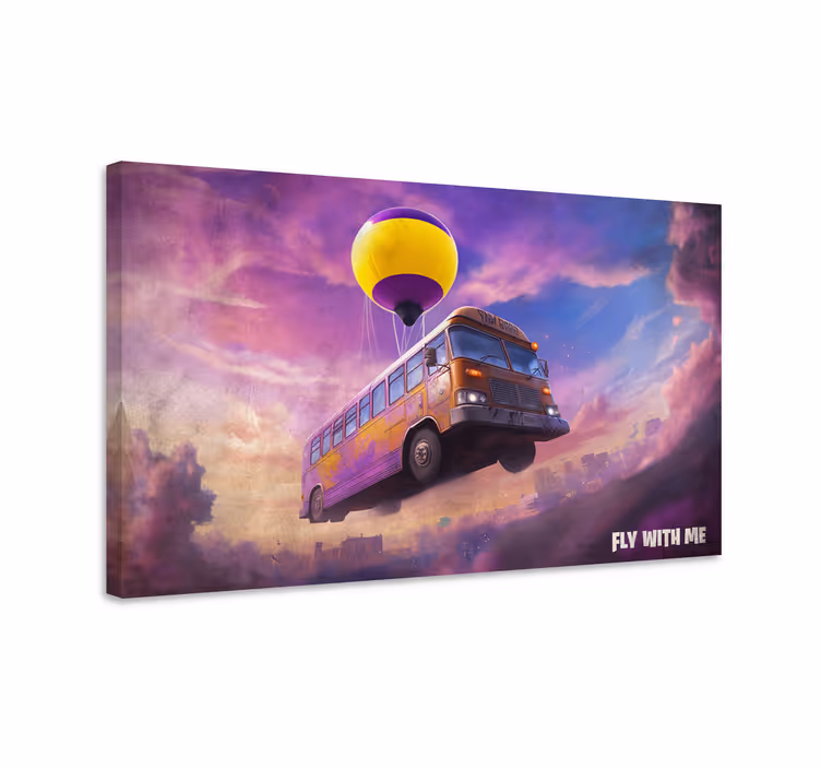 Flying bus scene video game canvas art - TenStickers