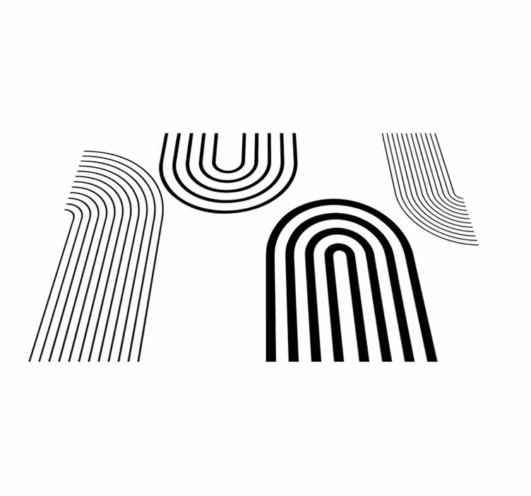 Thin minimalist black arcs white vinyl rug - TenStickers