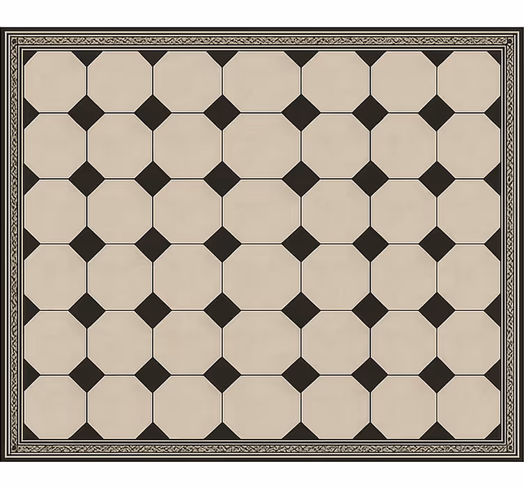 Traditional Checkerboard Tile dining room vinyl rug - TenStickers