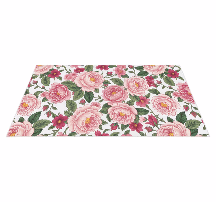 Living room vinyl rug with beautiful pink flowers - TenStickers