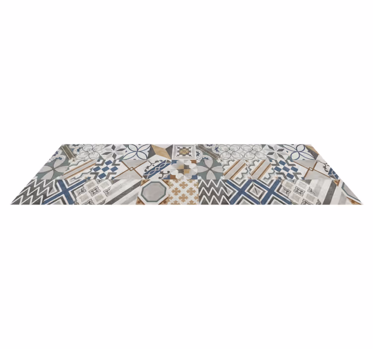 Eclectic geometric patchwork kitchen vinyl rug - TenStickers