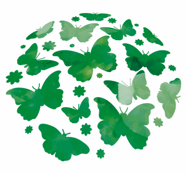 Animal vinyl rug in green watercolor butterflies - TenStickers