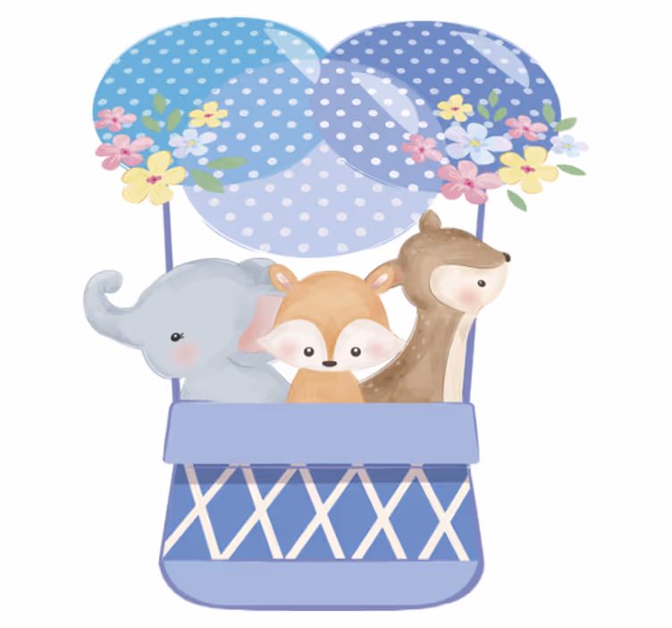 Animal vinyl rug watercolor animals hot air balloon - TenStickers
