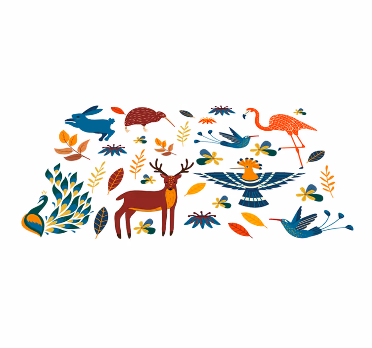 Tengango style animals plants animal vinyl rug - TenStickers