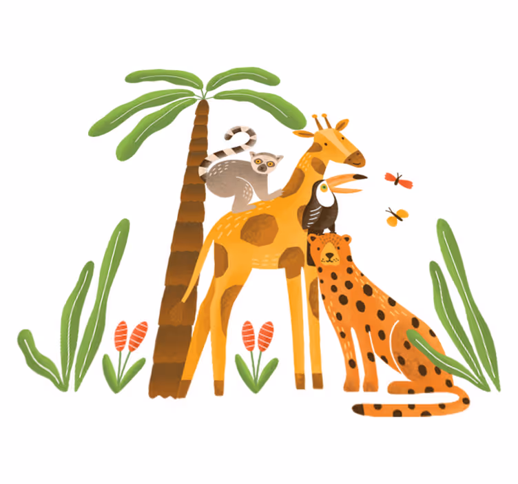 Animal vinyl rug jungle animals at play - TenStickers