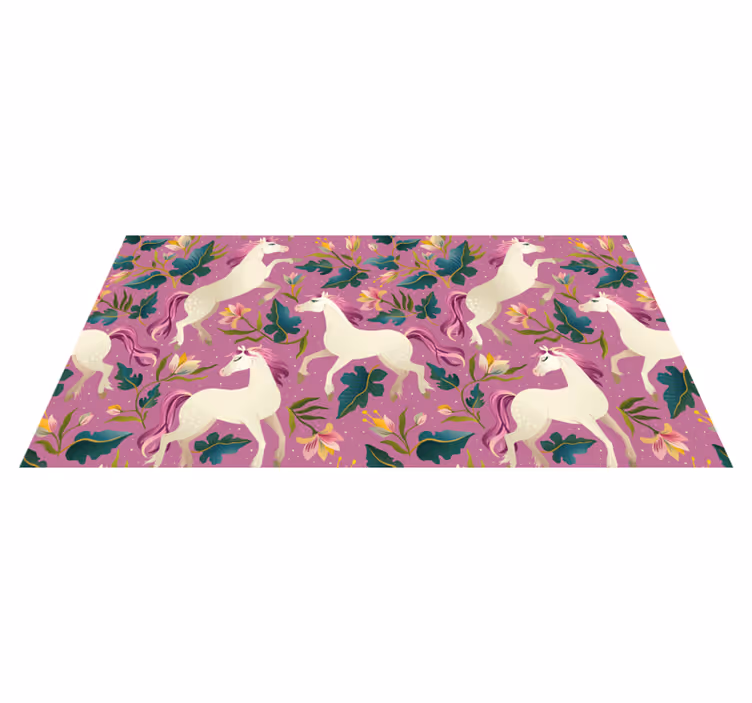 Pink and floral horse design animal vinyl rug - TenStickers