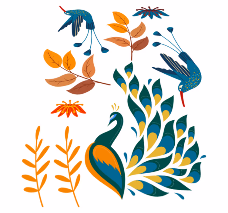 Animal vinyl rug with tengango style birds and plants - TenStickers