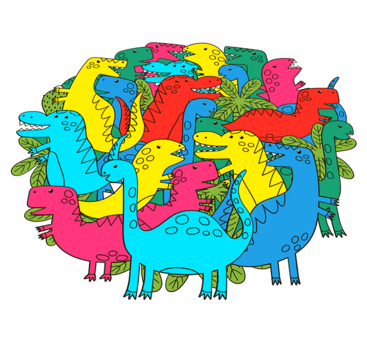 Round colorful dinosaur animal vinyl rug - TenStickers
