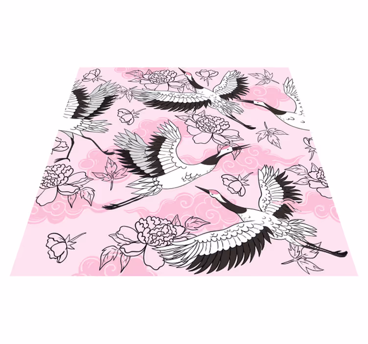 Animal vinyl rug wild birds contemporary pink design - TenStickers