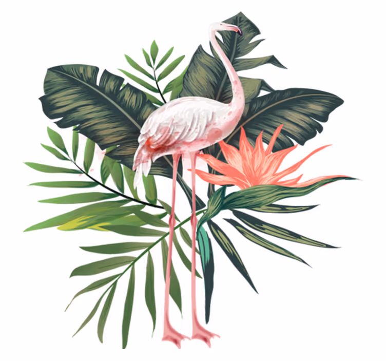 Animal vinyl rug watercolor flamingo and leaves - TenStickers