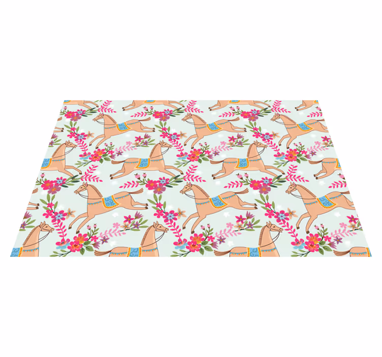 Animal vinyl rug with pink flower horse design - TenStickers