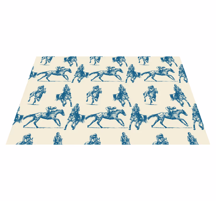 Animal vinyl rug with blue and beige horse design - TenStickers