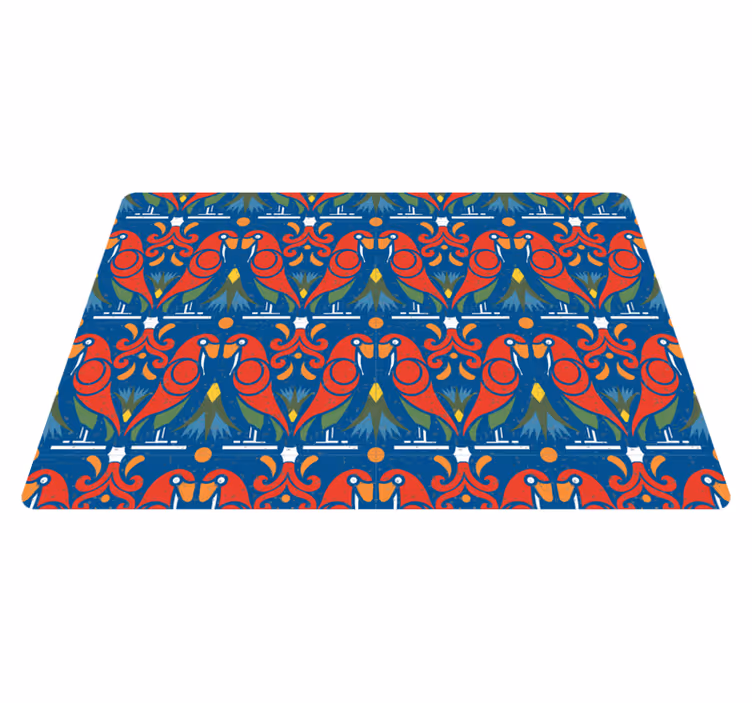 Animal vinyl rug with floral design on blue - TenStickers