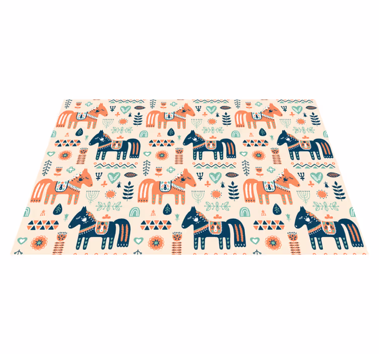Animal vinyl rug with nordic leaves on beige background - TenStickers