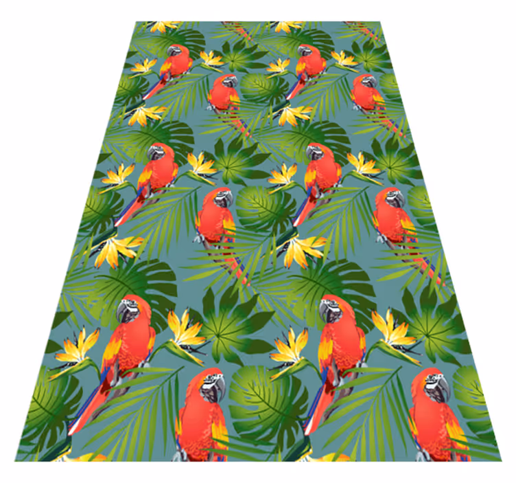 Animal vinyl rug with colorful parrots on blue background - TenStickers