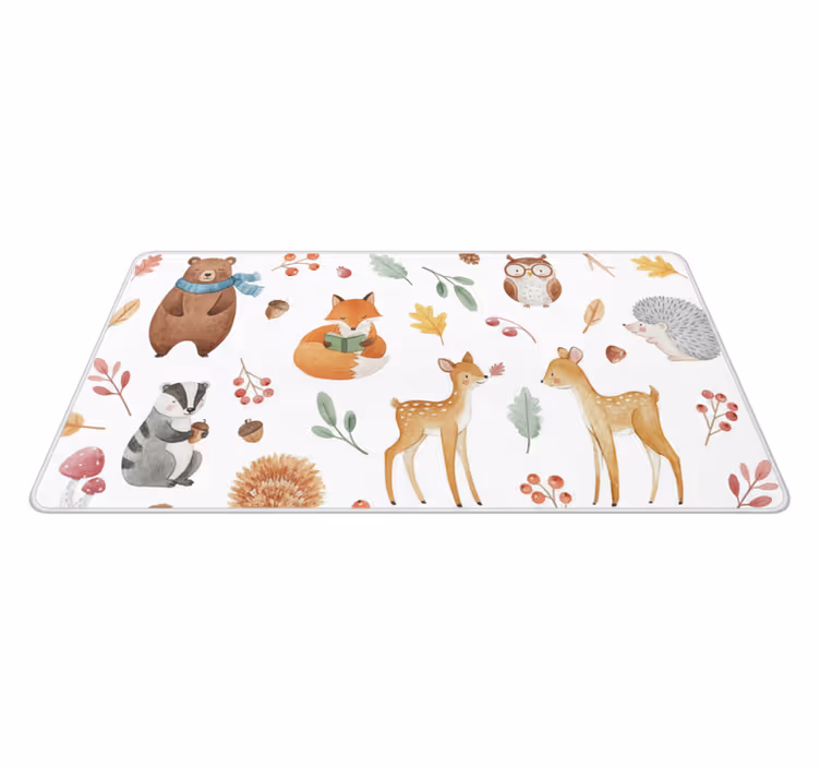 Whimsical woodland watercolor kitchen vinyl rug - TenStickers