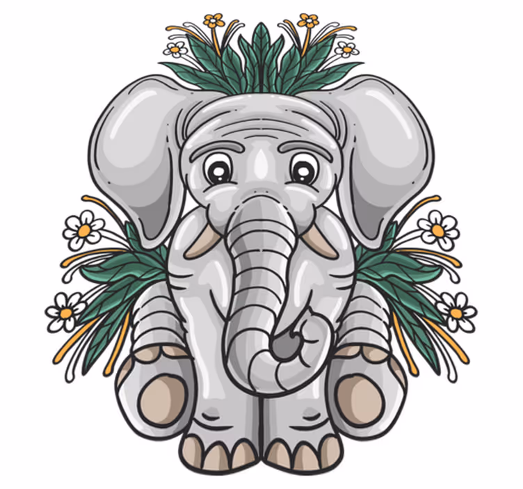 Cute elephant illustration animal vinyl rug - TenStickers