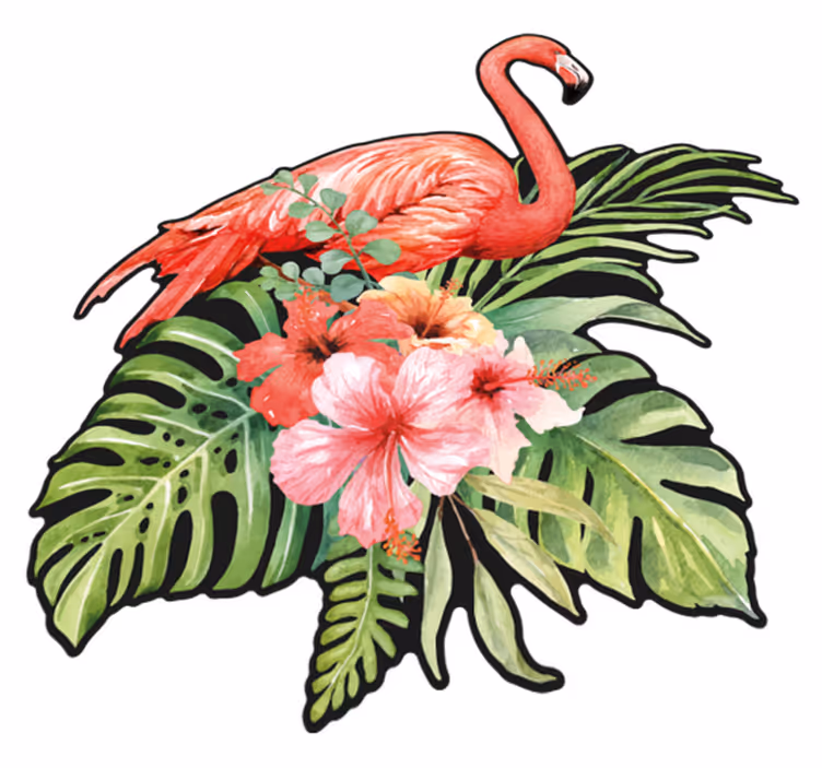 Animal vinyl rug flamingo with flowers - TenStickers