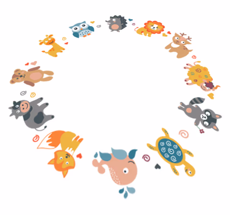 Animal vinyl rug baby animals in circle - TenStickers
