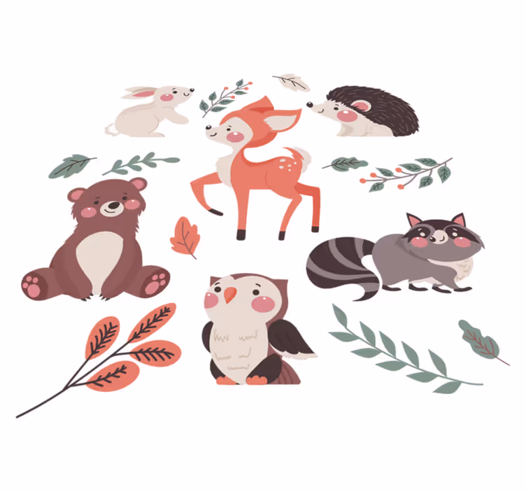 Autumn forest animals animal vinyl rug - TenStickers