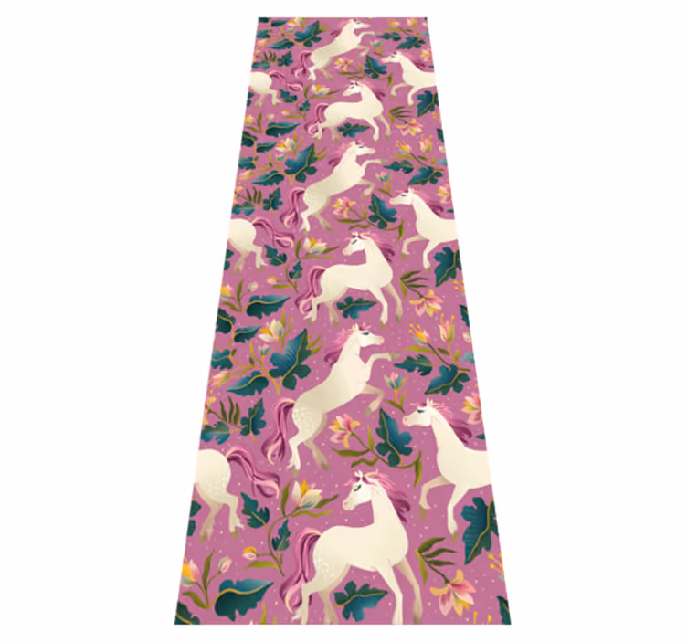 Animal vinyl rug with pink floral horse design - TenStickers