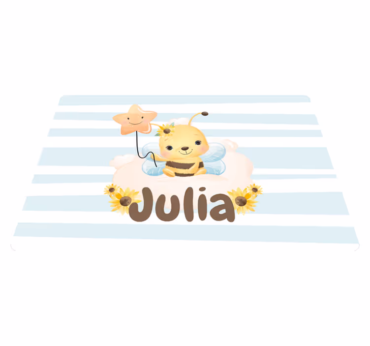 Animal vinyl rug with cute bee design and name - TenStickers