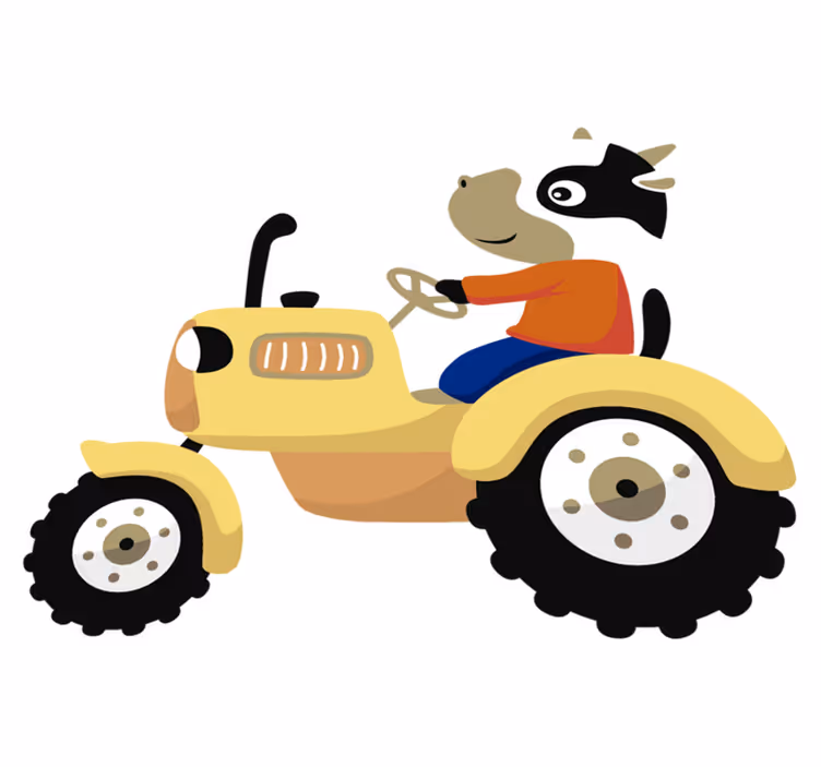 Animal vinyl rug cow on tractor - TenStickers