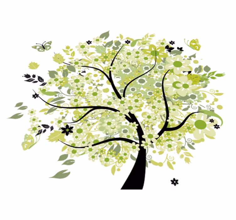 Flower vinyl rug green spring tree - TenStickers