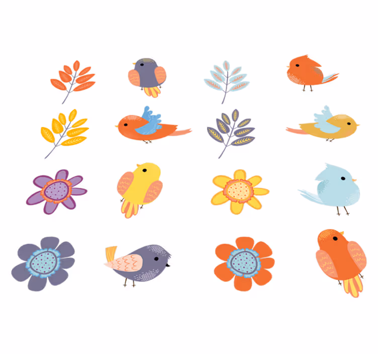 Flower vinyl rug spring bird set - TenStickers