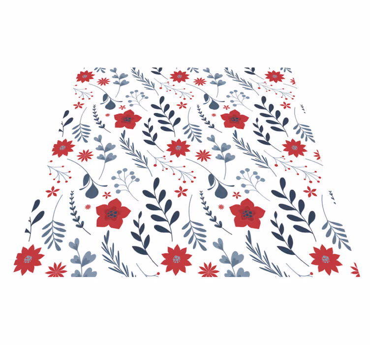 Flower vinyl rug in red and white pattern - TenStickers