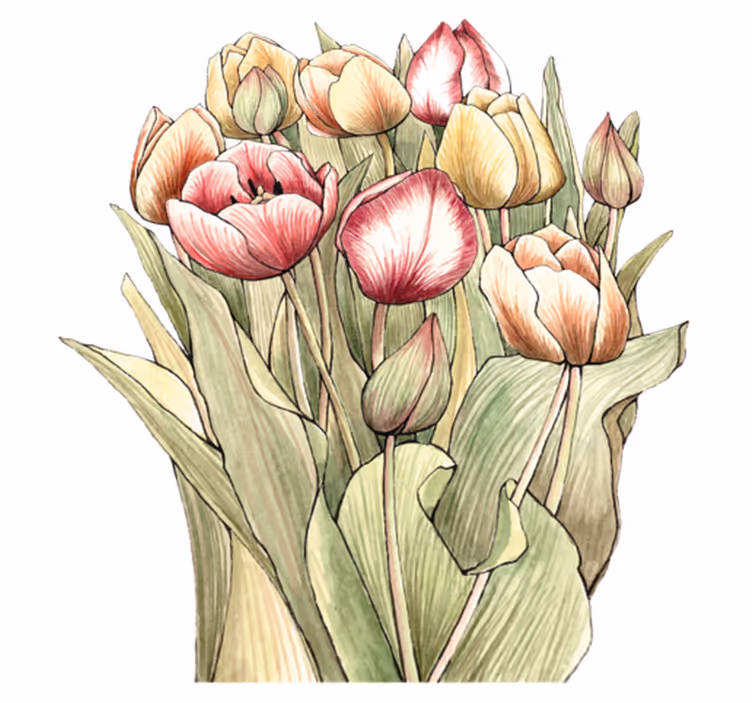 Flower vinyl rug colorful tulip bouquet - TenStickers