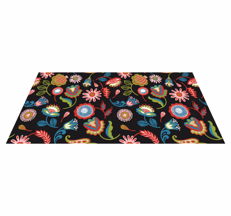 Flower vinyl rug in vibrant folk design - TenStickers