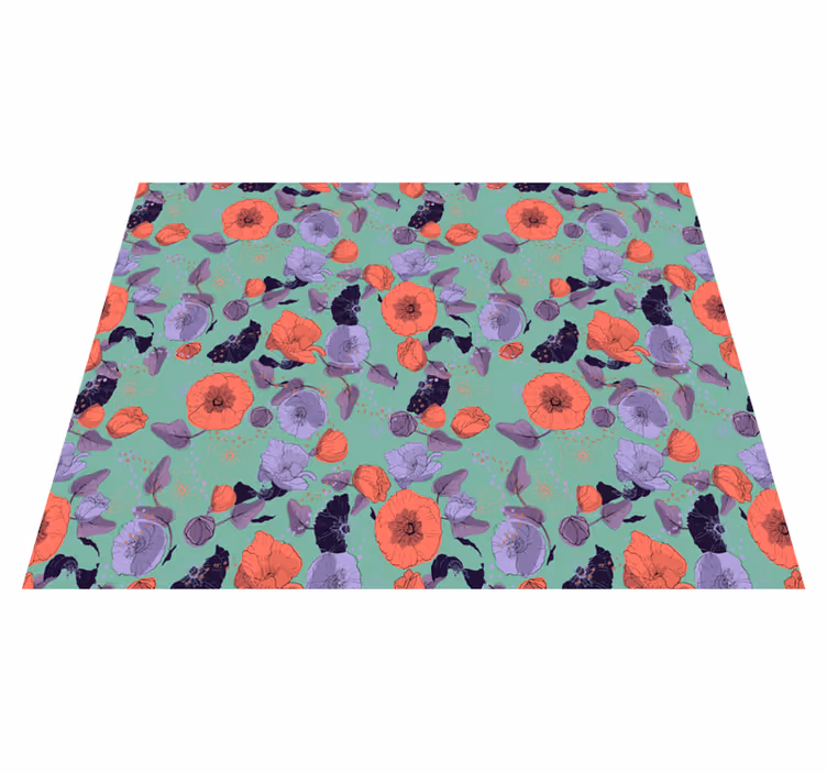 Flower vinyl rug in graceful poppies design - TenStickers