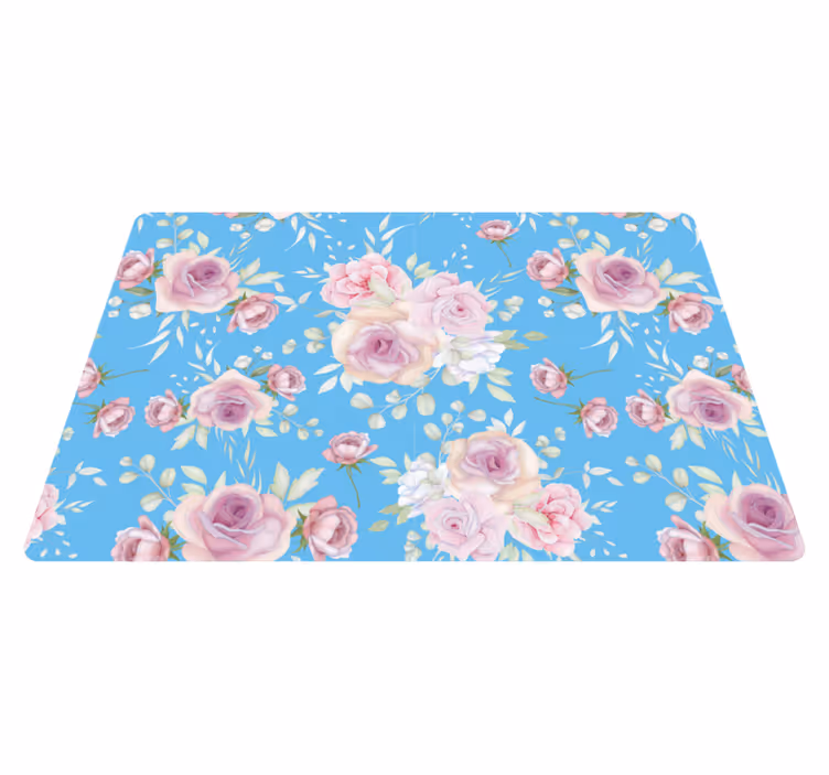 Flower vinyl rug with roses on blue background - TenStickers