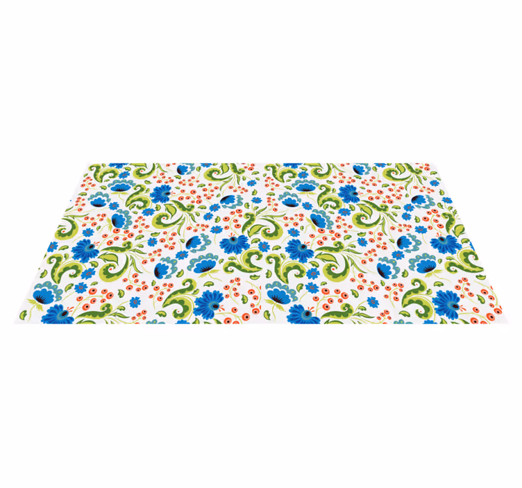 Flower vinyl rug with green and blue flowers everywhere - TenStickers