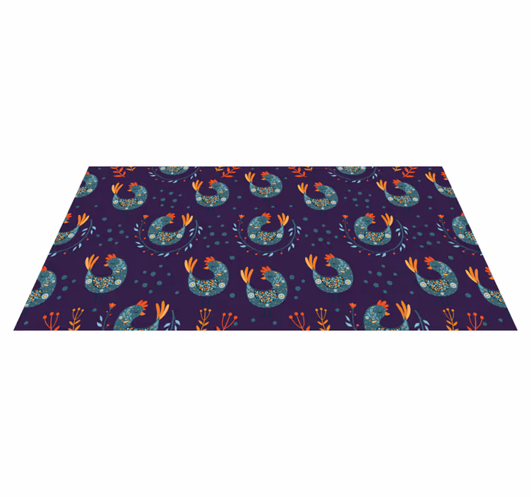 Flower vinyl rug with purple chickens and flowers - TenStickers