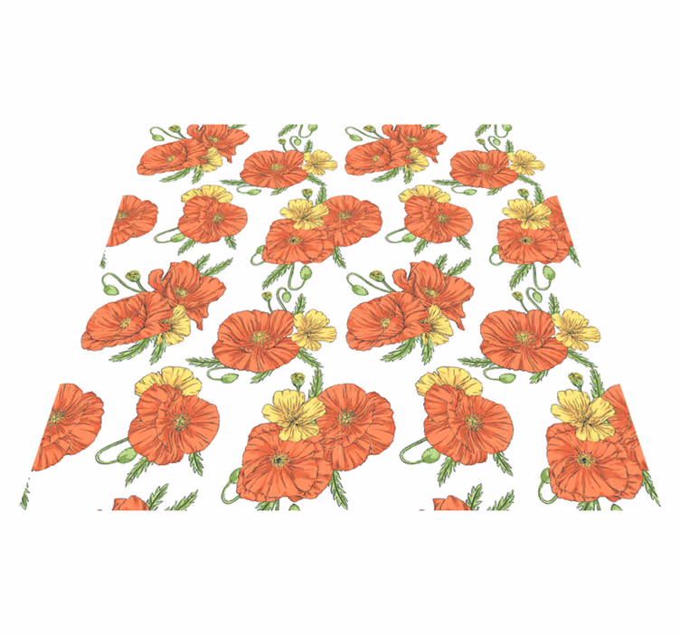 Flower vinyl rug with poppy flowers on white - TenStickers