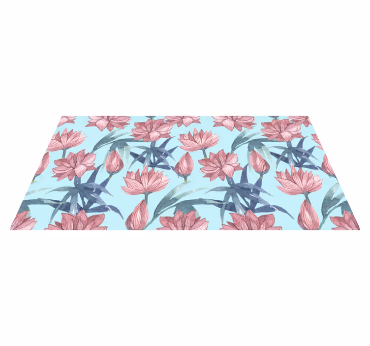 Flower vinyl rug in blue watercolor flowers - TenStickers
